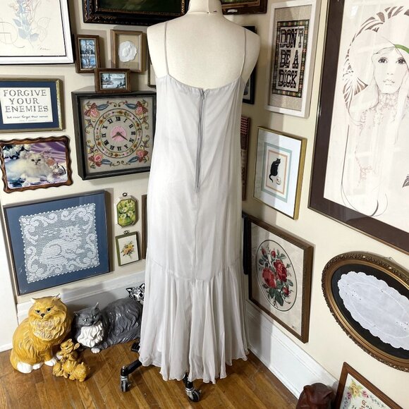 90s Vintage Oleg Cassini Long Sleeve Sequin and Bead Covered Silk Gown Size 14 - Picture 9 of 11